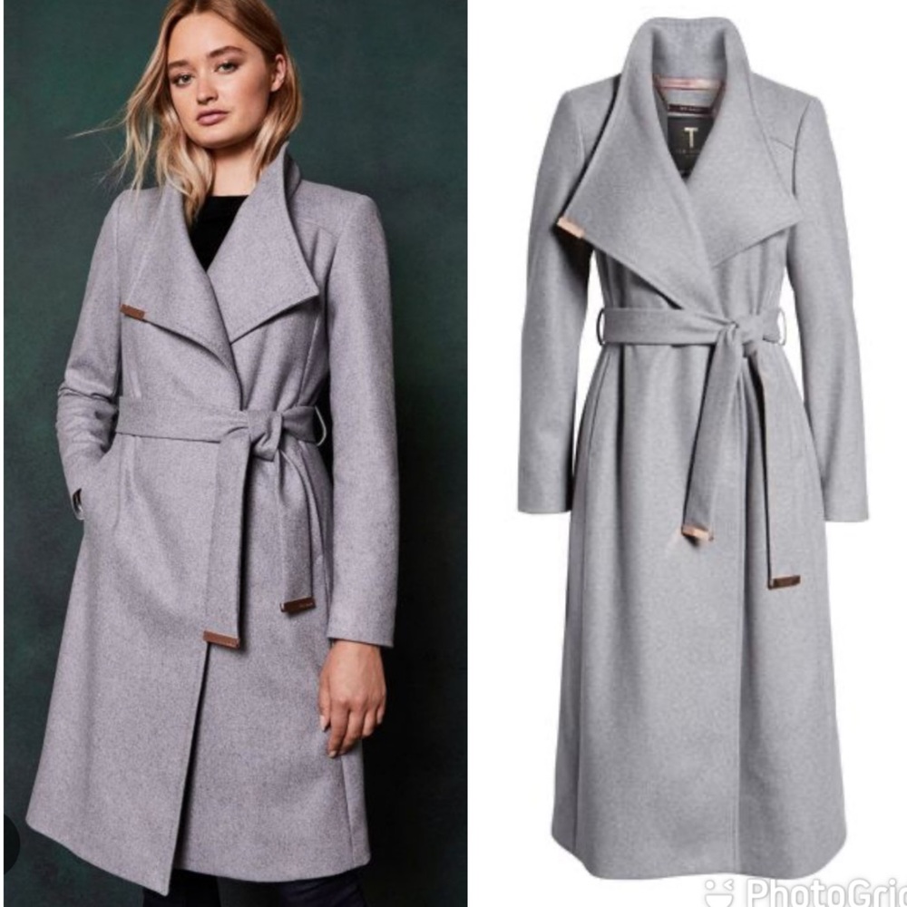 Ted Baker Sandra Wool Cashmere Wrap Coat Size Large GORGEOUS LINING